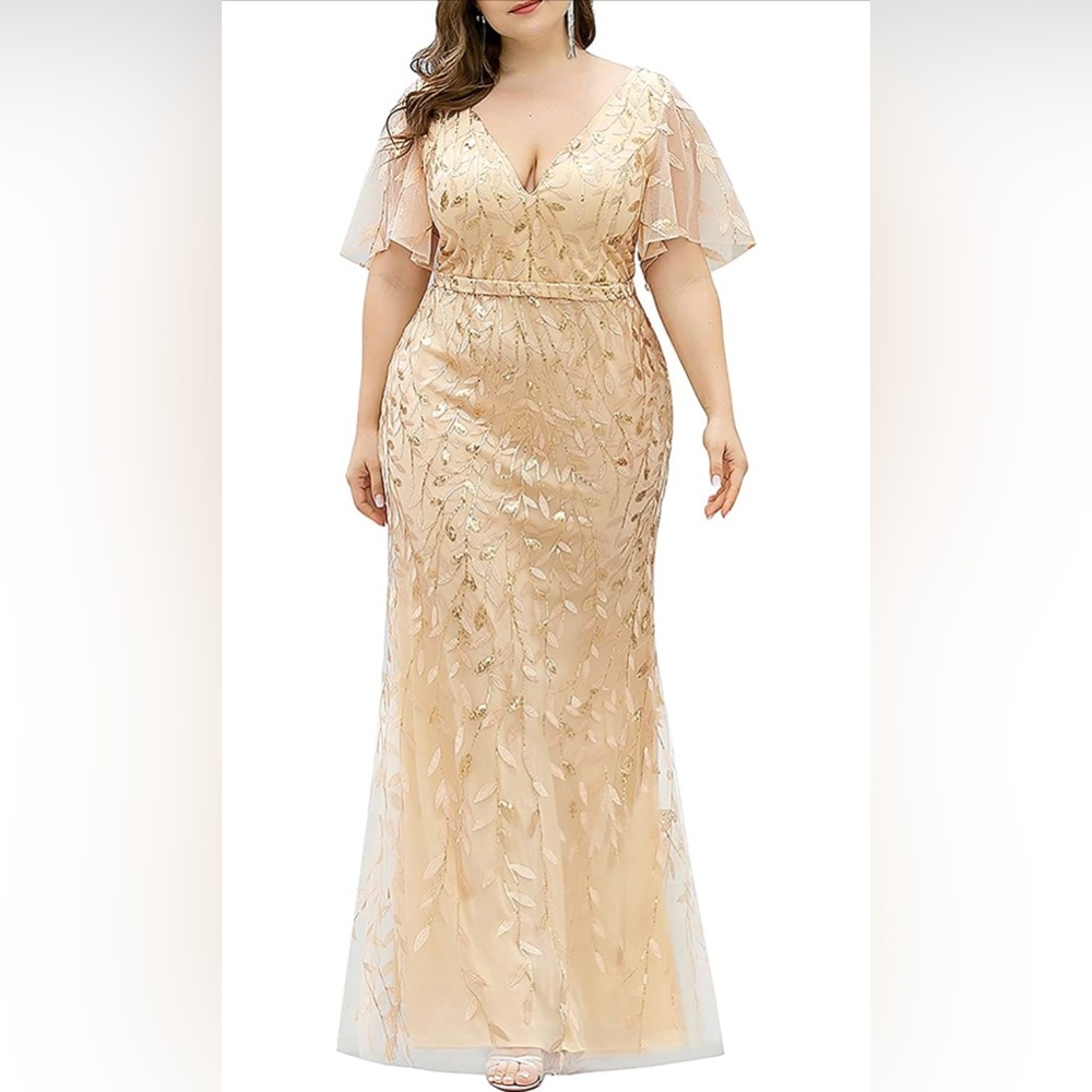 Embellished Gold Leaf A-Line Floor Length Gown